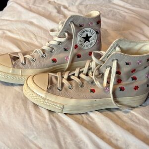 Converse Beige High-Tops with Floral Accents